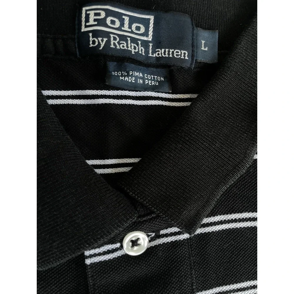 Polo Ralph Lauren Polo Shirt Mens Large Black Striped 100 Pima Cotton
